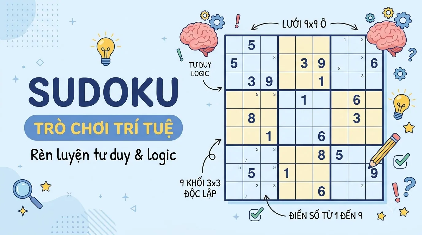 Cấu trúc bảng Sudoku 9x9 gồm hàng cột và vùng ba nhân ba