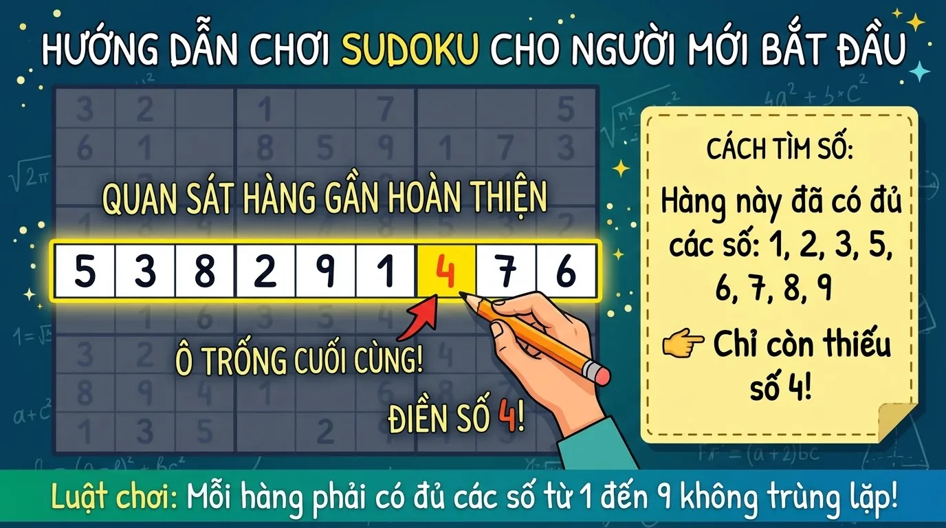 Tìm số phù hợp cho ô trống Sudoku Loại ứng viên của ô Sudoku theo hàng, cột và khối 3x3