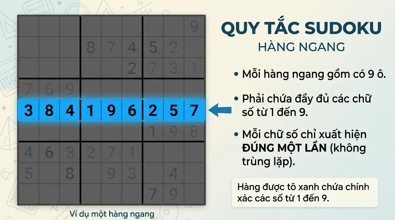 Ba phạm vi hàng, cột và khối 3x3 trong luật chơi sudoku