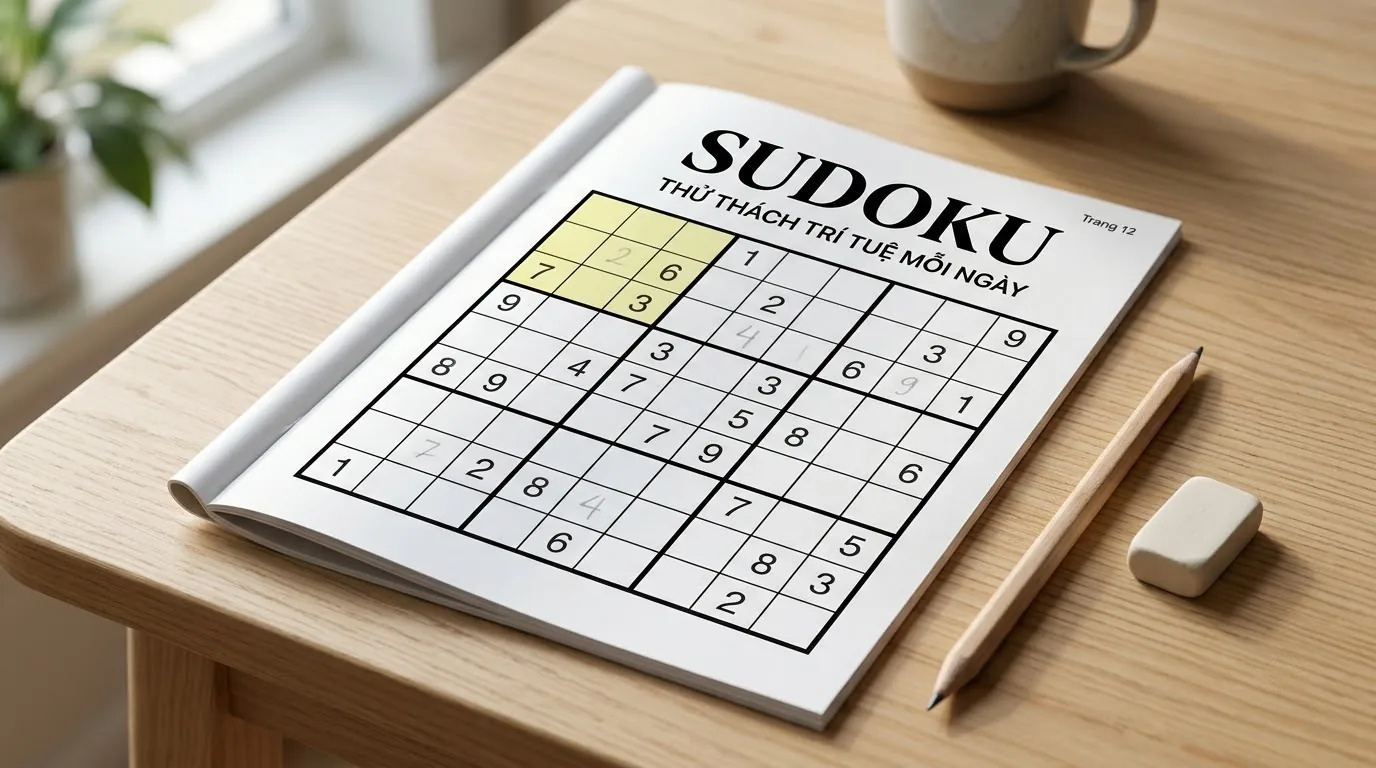 Bảng giải đố minh họa khái niệm sudoku là gì với các ô số logic