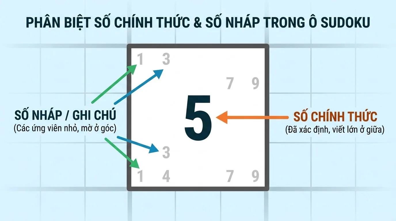 Phân biệt số cho sẵn và ứng viên trong ô Sudoku