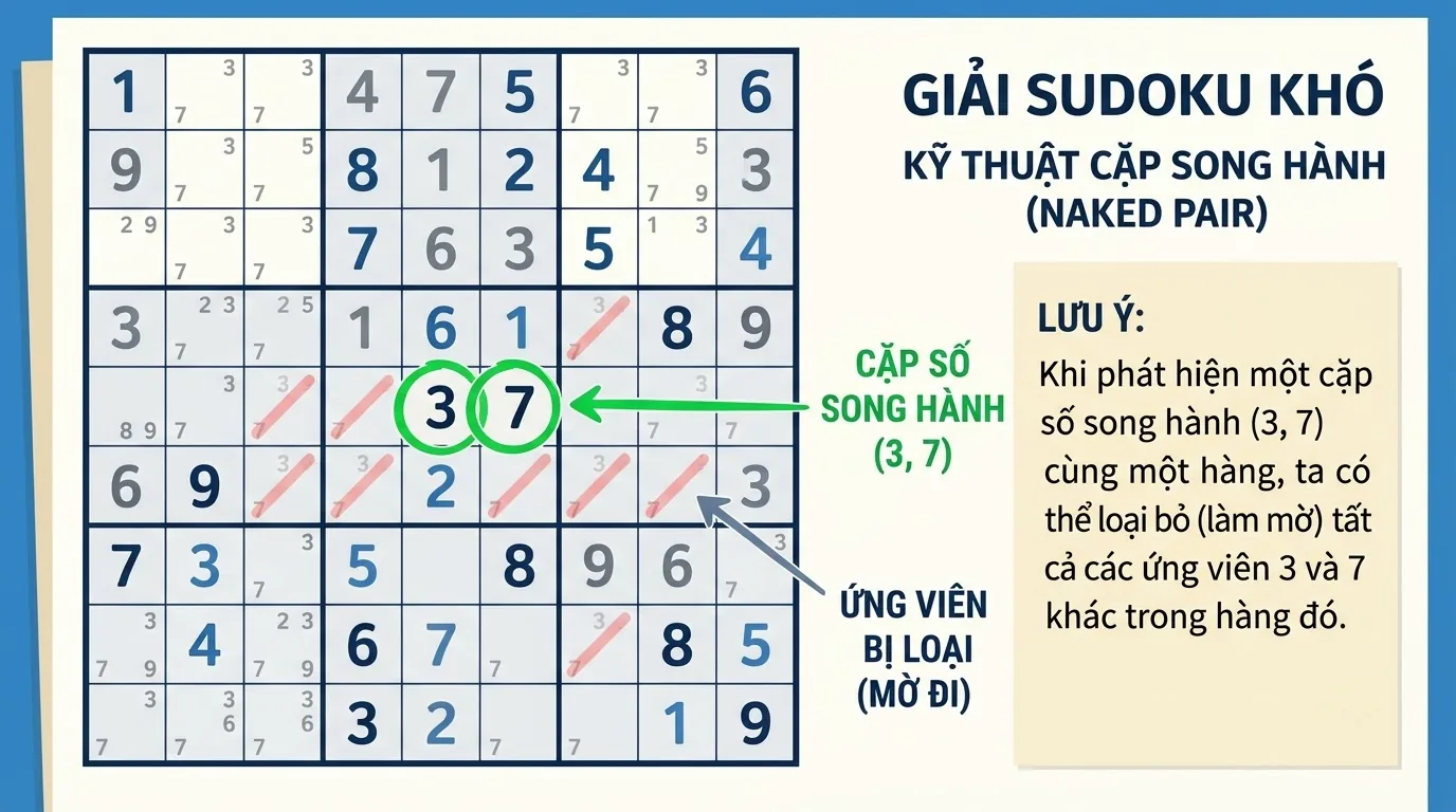 Xử lý điểm kẹt bằng phép loại Ví dụ loại candidate để xử lý điểm kẹt trong Sudoku